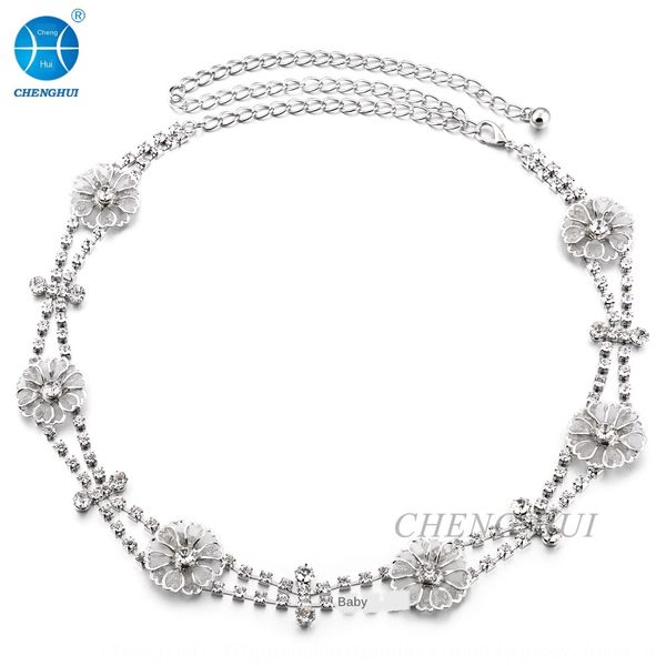 

three-dimensional flower inlaid row diamond lady dress rhinestone water diamond rhinestone waist chain dress matching decoration, Black;brown