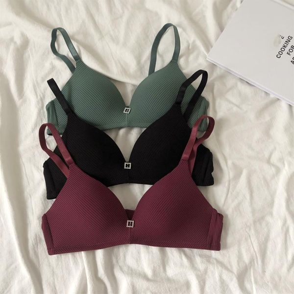 

autumn and winter korean-style beauty back seemless non-steel ring breathable vest students girl's underwear thin gathering bra, Red;black