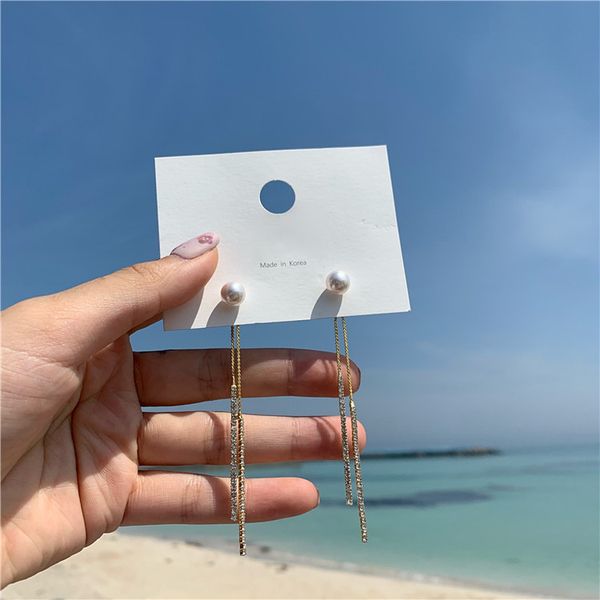 

dangle & chandelier new korean temperament elegant pearl over drilling ins net red long section of the tassel earrings female earrings ear j, Silver