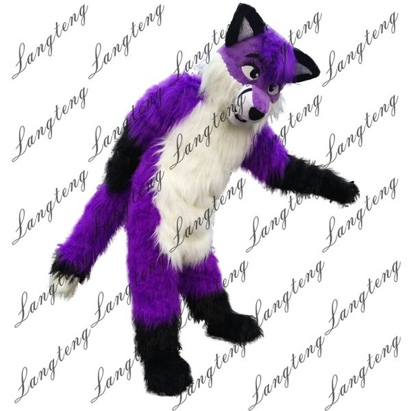 

2018 new long hair purple wolf mascot costumes for adults circus christmas halloween outfit fancy dress suit 03, Red;yellow