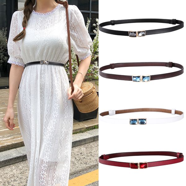 

women's genuine leather belt adjustable slim waist belt with shiny alloy buckle for dress designer women fashion, Black;brown