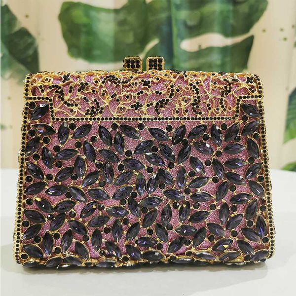 

xiyuan gold metal dark purple rhinestone clutch fashion women evening clutches handbags ladies dinner banquetmini phone bags