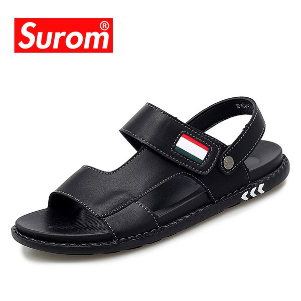 

surom 2019 summer new fashion sandals men's shoes two wear design breathable comfortable non-slip sandals casual wild slippers, Black