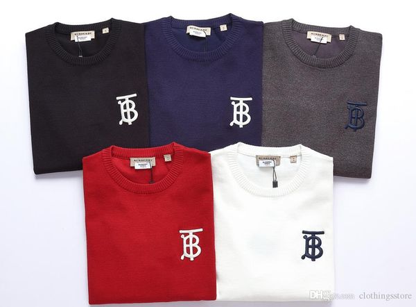 

burberri классического свитера мужского дизайнер балахон роскошь случайных пуловеры мода тонкого дно рубашка высокого качество tb вышитые kn, White;black