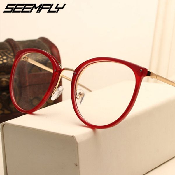 

seemfly 2019 fashion retro eyeglasses cat eye metal full frame optical spectacles round glasses frame women eye glasses frames, Black