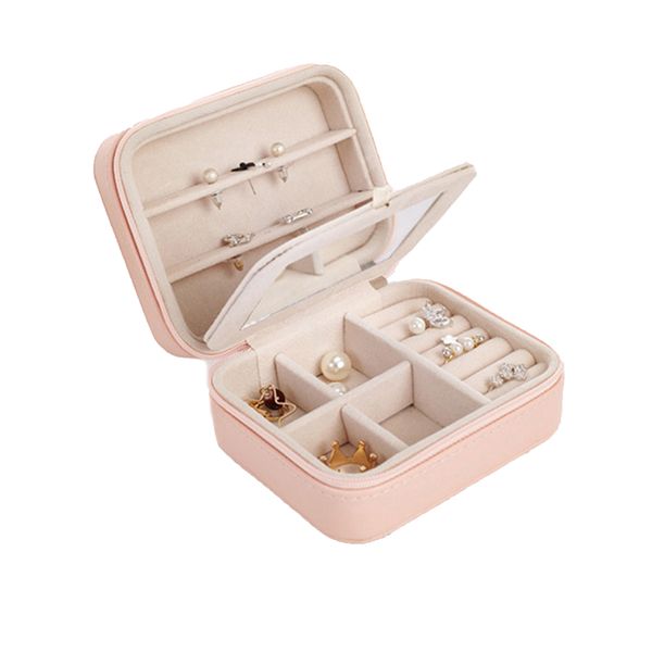 

portable travel jewelry box organizer pu leather ornaments ring earrings necklace case storage case 3 layers with mirror