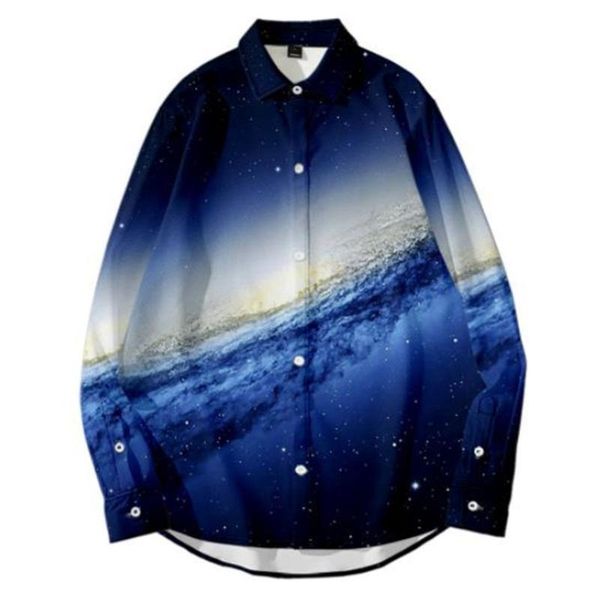 

long sleeve lapel neck mens 3d digital print shirts loose males casual clothing mens designer shirts, White;black