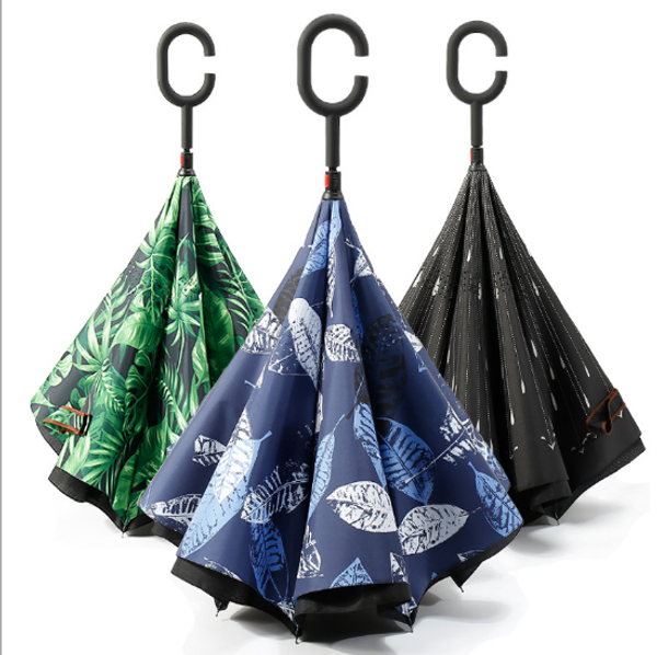 

upside-down car umbrellas windproof double layer reverse with c and j handle creative inverted