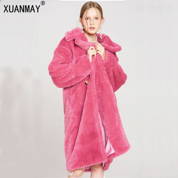 

extra long large lapel faux fur coat women's winter new style large size lambs wool plush coat loose thick warm faux fur, Black