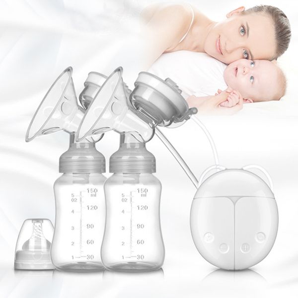 

double electric baby milk breast pumps usb powerful suction nipple breast pump milk bottle cold heat pad breastfeeding mbg0473, White
