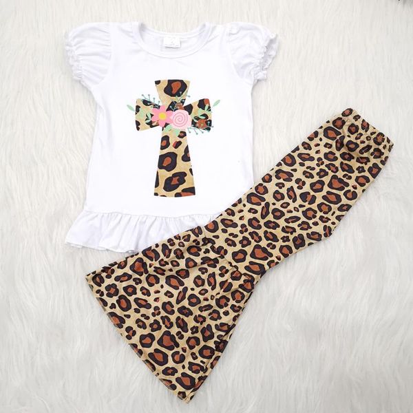 

kids easter outfits cute cross print leopard girl boutique clothes, White