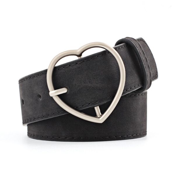 

frosted leather belt brand for heart shape pin buckle designer women pu female belts c19010301, Black;brown