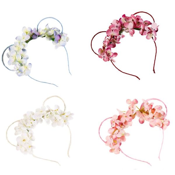 

kids girls cute cartoon bear ears headband artificial flower cosplay fairy hair hoop halloween birthday party headpiece, Slivery;white