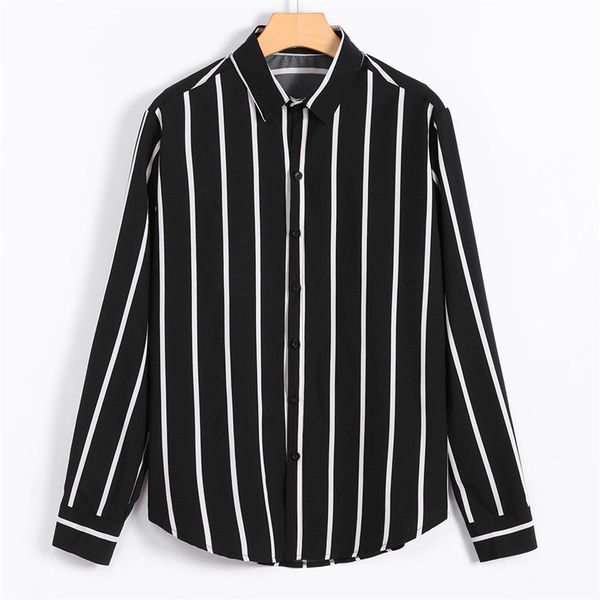 

new mens fashion shirts formal business man casual daily brief long sleeve striped loose casual blouse blouse #4f04, White;black