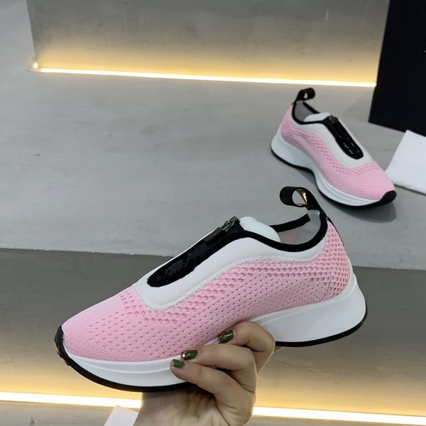 

white technical mesh and calfskin zip shoes luxury fashion women designer sneakers men casual shoes size 35 to 42 43 44, Black