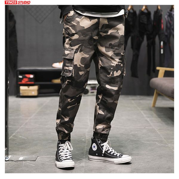 

dropshipping men streetwear cargo pants mens slim camouflage tactics pants autumn male pocket causal toursers, Black