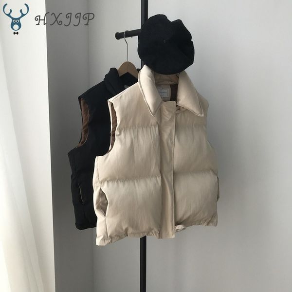 

hxjjp 2019 autumn winter harajuku casual parka vest coat femme sleeveless cotton vest solid color slim cotton coat, Black;white