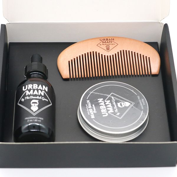 

sandalwood beard grooming kit - beard balm and oil, mustache comb, dressing comb and 4-sided wood comb