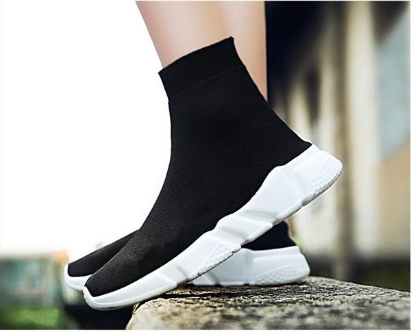 

2019 sell designer speed trainer shoe sock men women casual shoes stretch-knit mid mens shoes shipping t01, Black