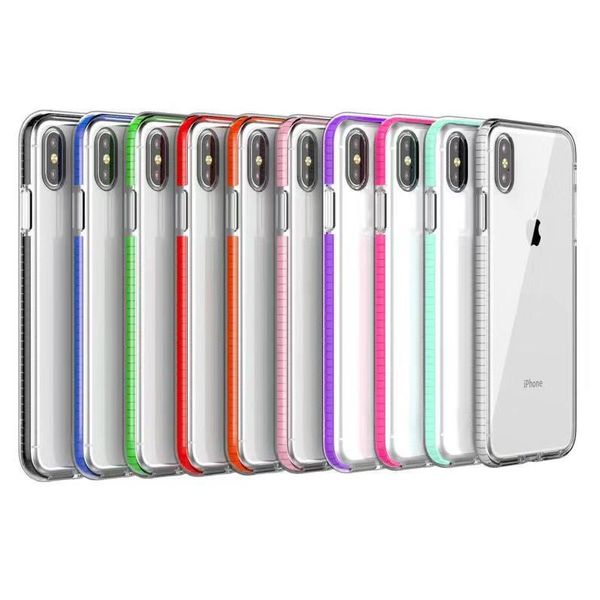 Handyhüllen Klare Handyhüllen für iPhone 15 14 13 12 Pro Max Xs XR X 8 Plus S21 Zweifarbiger Stoßfänger Weiche TPU-Hybrid-stoßfeste Abdeckung KJ8V