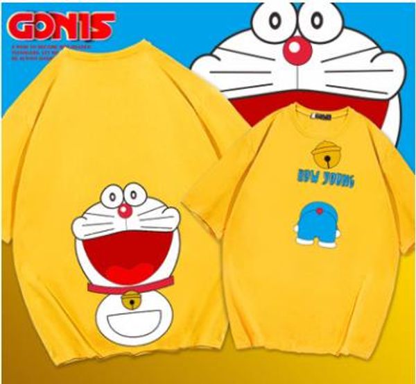 

2020 new short-sleeved t-shirt men and women summer korean version of the cartoon robot cat doraemon loose half sleeve, White;black