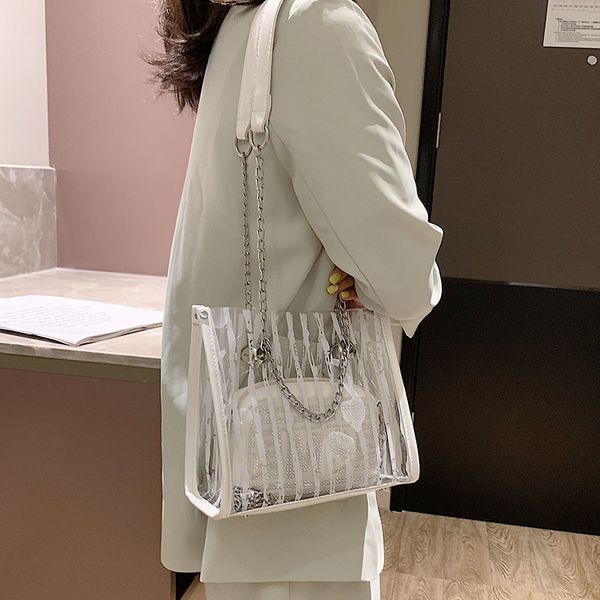 

bag women's 2020 new style one-shoulder transparent pvc women's bag jelly chain hand crossbody