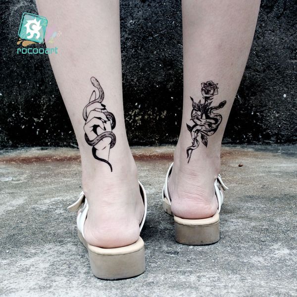 satin al attoo vucut sanati gecici dovmeler hc serisi siyah beyaz klasik kucuk eleman su transferi dovme sticker yilan cicek tabanca tl26 41