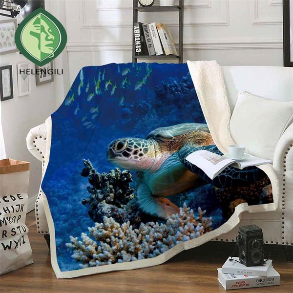 

helengili sea turtle sherpa blanket girly floral bedspread velvet plush soft comfortable home camping aircraft blanket