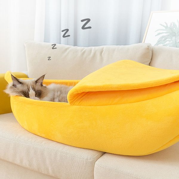 

soft banana leopard pet dog cat house cat bed tent kennel doggy 2019 warm cushion basket animal bed cave pet products aty-024