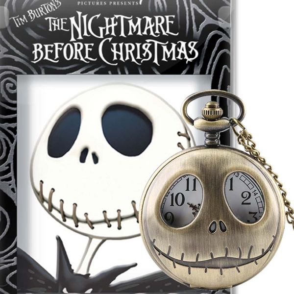 

tim burton the nightmare before christmas pocket quartz necklace watch for men women bronze pendant chain clock gifts for kids, Slivery;golden