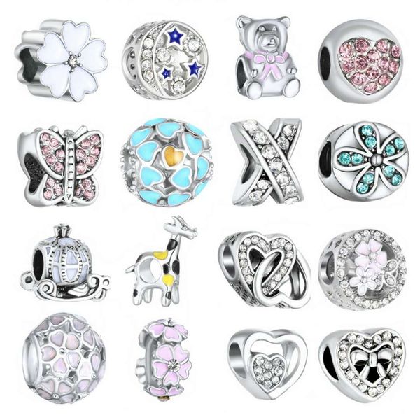 Charms misti cuore stella orso corona cervo quattro foglie burrose perline adatte per bracciale collana braccialetto accessori gioielli fai da te