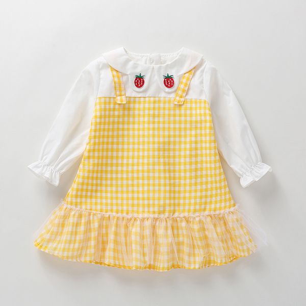 

новые девушки plaid платье set западный стиль модный корейский стиль с длинными рукавами принцесса дети платье оптом, Red;yellow