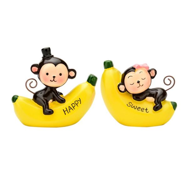 

1set cute adorable artificial exquisite nontoxic car resin adornment monkey on banana figurines for office auto car home vehicel