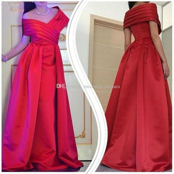 

elegant red a line prom dresses with overskirts off shoulder pleats floor length formal party evening gowns prom wear robe, Black;red