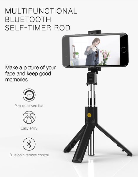 Standable Stand Stripod Selfie Stick Беспроводной Bluetooth Extendable Live Для IPhone Samsung Android Phone
