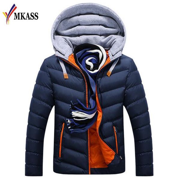 

2019 new men winter jacket warm coat cotton-padded outwear mens coats jackets hooded collar slim clothes thick parkas m-4xl, Black
