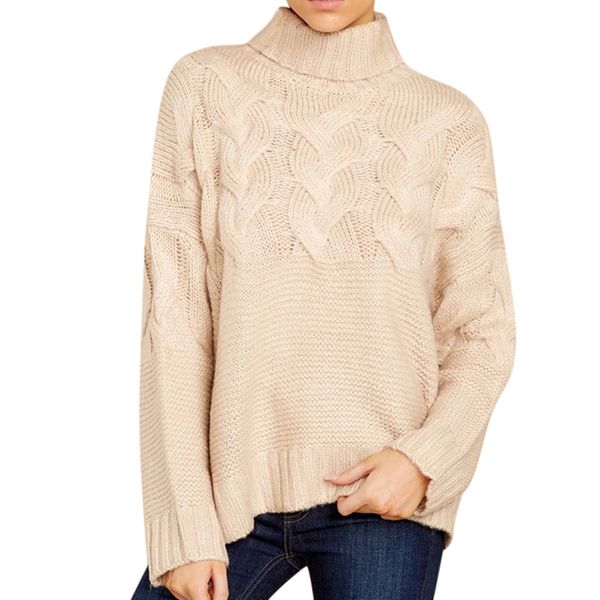 

long sleeve autumn winter sweater women beige knitted sweaters pullover jumper fashion 2018 turtleneck sweater female #b, White;black