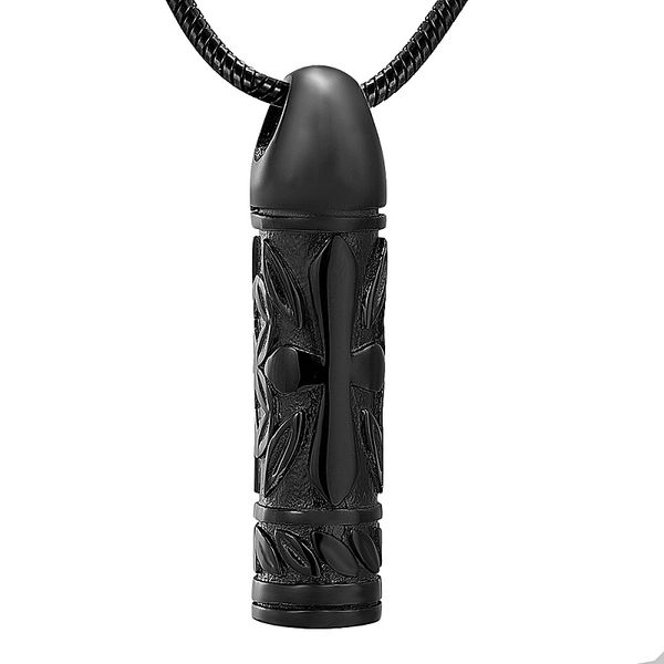 

ijd11940 stainless steel black cylindrical cross pattern for ashes urn perfume box jewelry ashtray pendant memorial necklace, Silver