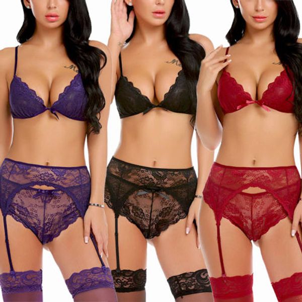 

women lingerie sleepwear lace solid g-string underwear babydoll nightwear summer set, Blue;gray