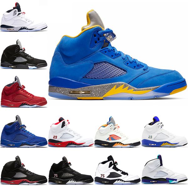 

5s Men Basketball Shoes 5 Laney Blue Bred White Cement Blue Red Suede OG Metallic Gold Mens Trainer Sports Sneaker Size 41-47