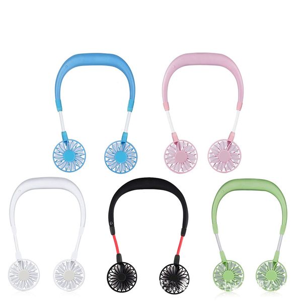 

portable usb rechargeable fan creative lazy neck hanging dual cooling mini fan sport 360 degree rotating hanging fan tta1544-12