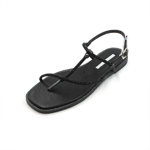 

roman sandals word buckle with gentle shoes flat bottom seaside beautiful, Black