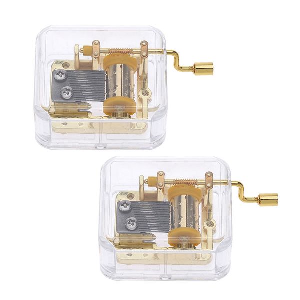 

2pcs acrylic hand crank gurdy music box movement play love story & edelweiss- gold tunes