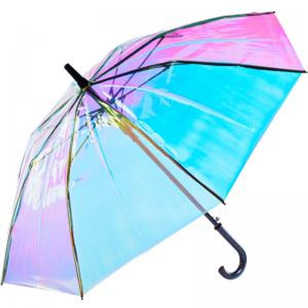 

La er tran parent umbrella rain un hade long handle colorful gradient pla tic pvc holographic umbrella outdoor travel umbrella 50 ooa6152