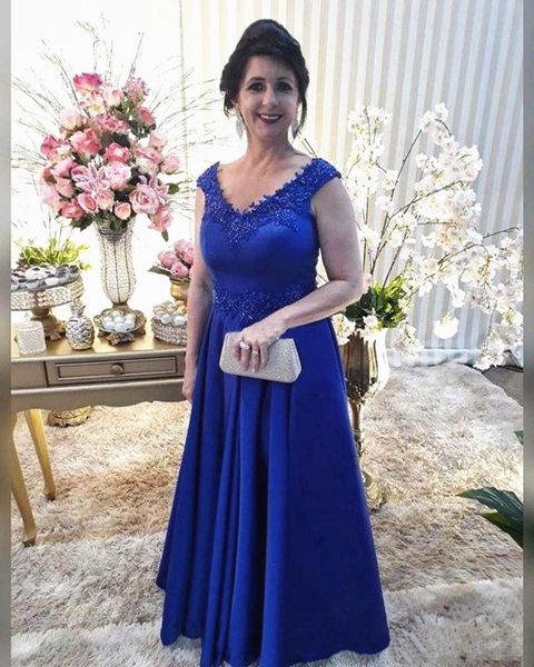 

королевский синий мать невесты платье cap рукав аппликация кружева линия мать жениха свадебная вечеринка длинные вечерние платья, Black;red