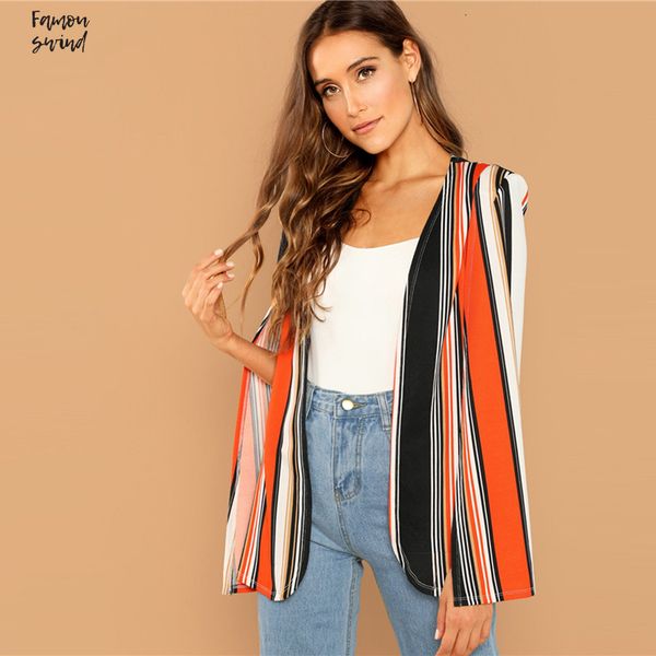

weekend casual multicolor open front striped cape cloak panelled sleeve coat streetwear modern lady coat outerwear new, White;black