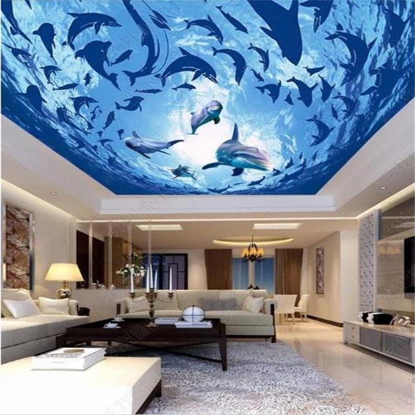 

3d фото обои на заказ гостиная потолочная фреска подводный мир дельфин солнечный свет 3d картина настенная фреска обои для стен