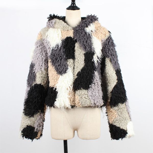 

2019 autumn utunen womens short faux fur jackets short female large 3xl mixed colorful fur coats man-made outwear coats, Black