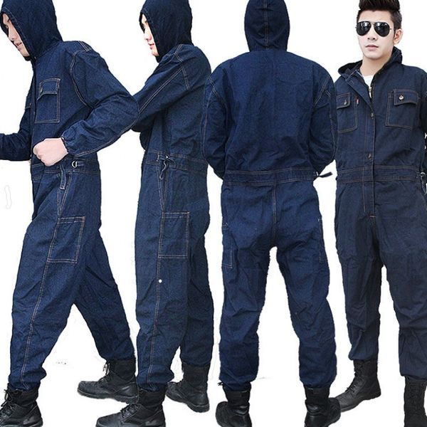 

men workwear mechanic jumpsuit protective jeans coveralls overalls trousers, Blue