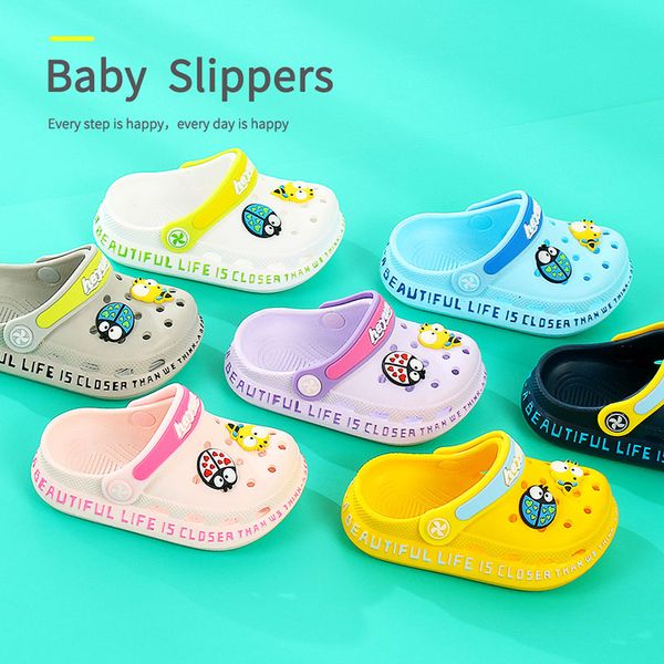 

summer new baby boy girl slippers children shoes indoor slippers kids non-slip home hole shoes beach sandals, Black;grey